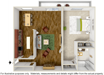  Floor Plan 1 Bedroom 1 Bath