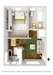  Floor Plan 1 Bedroom 1 Bath