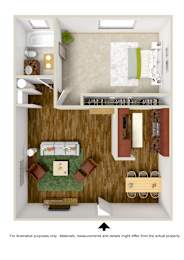 1 bedroom 1 bathroom 3D