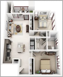 2 bed 1 bath B1 Floor plan at Elevation on Central Apartments, Phoenix