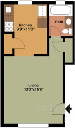 Studio 2D Floorplan, Clarendon Court Apartments Arlington, VA