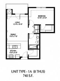 1BRM-A Floor Plan at 808 Berry Place, Minnesota, 55114