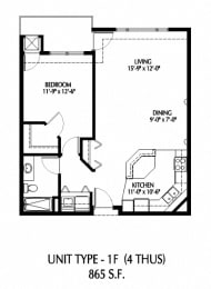 1BRM-F Floor Plan at 808 Berry Place, Saint Paul, 55114