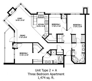 Three Bedroom floor plan at The Bluffs at Nine Mile Creek, Minnesota