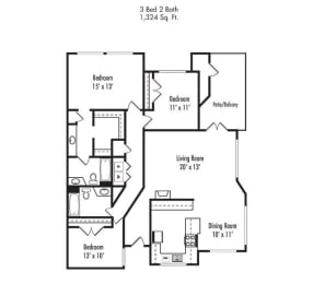 3 x 2 Floorplan at Canyon Villa Apartment Homes, Chula Vista
