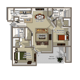 2 Bedroom Floor Plan at The Resort At Lake Crossing Apartments, PRG Real Estate, Lexington