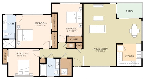  Floor Plan Three Bedroom Two Bath