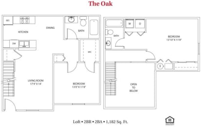 2 bedroom 2 bathroom Floor plan B at Bayberry Cove, Bellbrook, OH, 45305