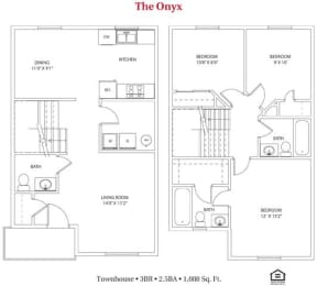 3 bedroom 2.5 bathroom Floor plan at Bayberry Cove, Bellbrook, Ohio