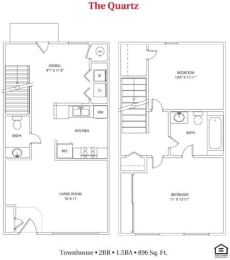 2 bedroom 1.5 bathroom Floor plan A at Bayberry Cove, Ohio