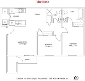 2 bedroom 2 bathroom Floor plan A at Bayberry Cove, Bellbrook, OH