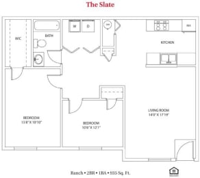 2 bedroom 1 bathroom Floor plan A at Bayberry Cove, Bellbrook