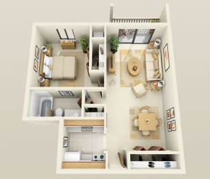 Large One Bedroom One Bath Heat Included, 725 Sq.Ft. Floor Plan at Westwood Village Apartments in Westland