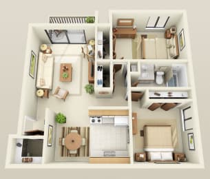 Two Bedroom One Bath Twin Heat Included, 925 Sq.Ft. Floorplan at Westwood Village Apartments in Westland, Michigan