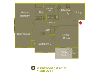 1198 Square-Foot C Floor Plan at Woodland Trail, LaGrange, Georgia