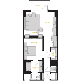 Floor Plan  A1 Floor Plan at The Case Building Apartments in Deep Ellum, Dallas, Texas