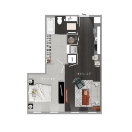 1 bed 1 bath A6 Floor Plan at The Edison at Union Market, Washington