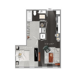 1 bed 1 bath A7 Floor Plan at The Edison at Union Market, Washington