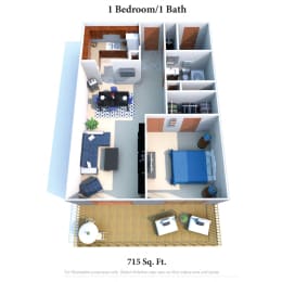 1 bed 1 bath floor plan A at Indian Lookout Apartments, Cincinnati, Ohio