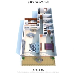 2 bed 2 bath floor plan C at Indian Lookout Apartments, Cincinnati, 45238