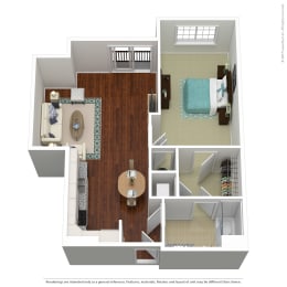 1 bedroom 1 bathroom Floorplan E at South 16 At The Bridges, Roanoke, VA, 24016
