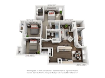Klamath Floor Plan at Parkside Apartments, Gresham, 97080