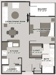 Nichols 1 Bedroom 1 Bath Floor Plan at Residences at The Streets of St. Charles Apartments in  St. Charles, MO