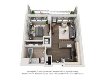 Plan Unit 1A Floor Plan 623 sq. ft. at The Madison at Racine, Chicago, IL
