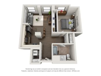 1 Bed 1 Bath Plan 1B 685 sq. ft. Floor Plan at The Madison at Racine, Chicago, 60607