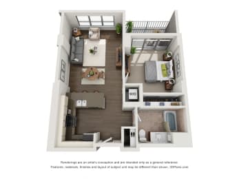 1 Bed 1 Bath Plan 1d Floor Plan 708 sq. fd. at The Madison at Racine, Chicago, 60607