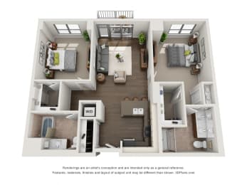 2 Bed 2 Bath Plan2B Floor Plan 1,158 sq. ft. at The Madison at Racine, Chicago, IL