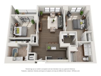 2 Bed 2 Bath Plan2C Floor Plan 1,158 sq. ft. at The Madison at Racine, Chicago, 60607