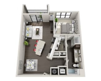 1 Bedroom 1 Bath A10 3D Floor Plan Layout at The Edison Lofts Apartments, North Carolina