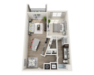 1 Bedroom 1 Bath A9 3D Floor Plan Layout at The Edison Lofts Apartments, Raleigh, NC, 27601