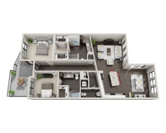 Townhouse 4 3D Floor Plan Layout at The Edison Lofts Apartments, Raleigh