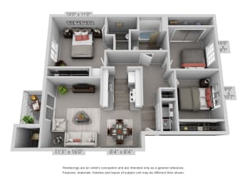 3 Bed 2 Bath Floor Plan at Fieldstone Apartments, Oregon