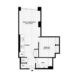  Floor Plan 1 Bed - 1 Bath | AJ1C