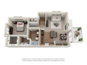 1Bed_1Bath Floor Plan at Canterbury Apartments, Puyallup, WA, 98373