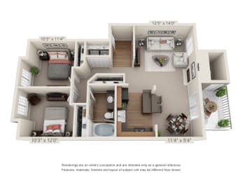 2Bed_1Bath Floor Plan at Canterbury Apartments, Puyallup, WA