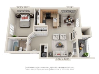 A2 Floor Plan at Waterford Apartments, Washington