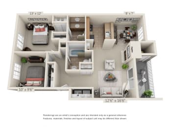 B2 Floor Plan at Waterford Apartments, Everett, WA, 98208
