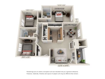 C1 Floor Plan at Waterford Apartments, Everett, 98208