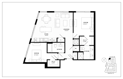 A floor plan of a house with rooms labeled, including a kitchen, living room, and bathroom.