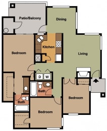 La Reserve three bedroom 3A 2D Floor Plan
