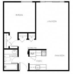 Braemar Gardens apartments 1 bedroom + 1 bathroom apartment floor plan in Coquitlam, BC
