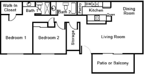 F22 Floor Plan at Beverly Plaza Apartments, Long Beach, 90815