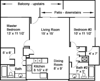 2 Bed 2 Bath Floor Plan at Redlands Park Apts, Redlands, California
