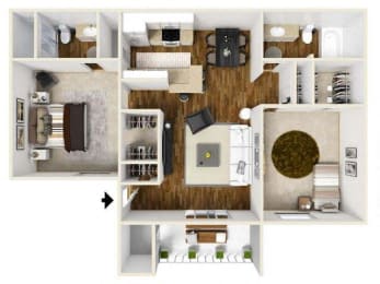 Cayenne 2 Bedroom 2 Bath 900 sq.ft. Floorplan at Eagle Point Apartments, 4401 Morris Street NE, NM