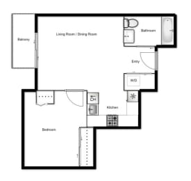 Floor plan of a 1 bed, 1 bath apartment at Novare in New Westminster, BC