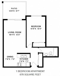 Floor plan of a 1 bed, 1 bath, contemporary bachelor apartment at Shoreview at Vancouver, BC